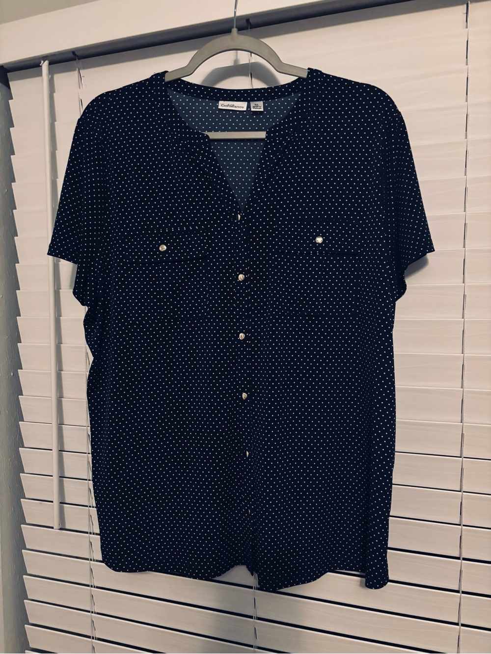 croft & barrow Navy and White Polka Dot Short-Sleeve Blouse